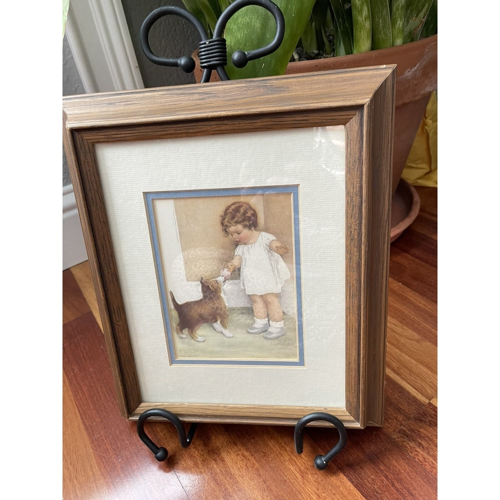 Vintage Collie Pup Print By Bessie Pease Gutmann The Reward‎ Wood & Glass Frame